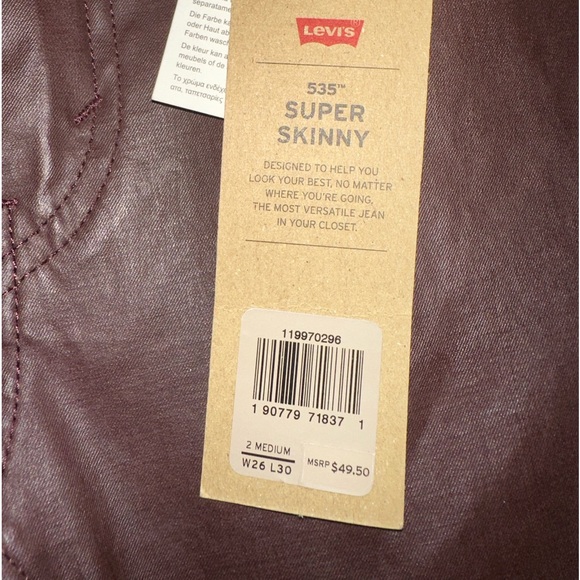 New with tag Levi’s 535 Super Skinny Biker Pants Faux Leathe - Picture 10 of 11